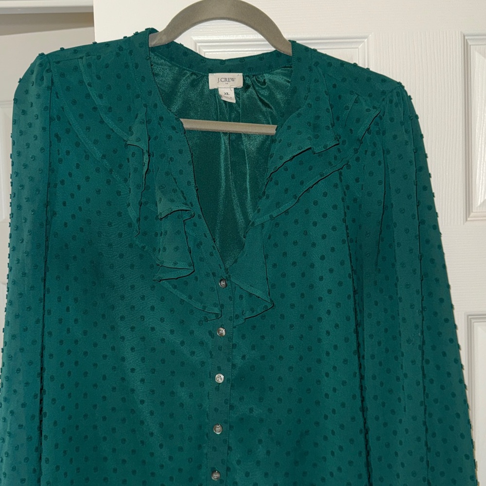 J. Crew Green Ruffle Blouse - Picture 3 of 9